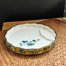 陶器 仕切り付きプレート レース縁 寿司皿 餃  子皿 朝食 家庭用 酢皿付き