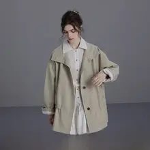 立ち襟デザインのドローストリングカジュアルコート【ワイドフィット・韓国風】