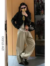 高ウエストワイドレッグカジュアルパンツ【秋用・フィット・魅力的なドレープライン】（セットアップ対応）