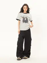 Tシャツ 半袖 レディース 犬柄 バイカラー アメカジ ヴィンテージ カジュアル 着回し おしゃれ トレンド 「ZHL Studio」