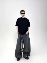 シンプルな高級感！フィットのワイドストレートパンツ【カジュアル・スラウチングデザイン】（セットアップ対応）