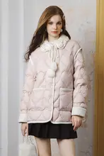 冬用 ダイヤモンドビーズ装飾のドールカラー ハートキルト ピンクのダウンジャケット