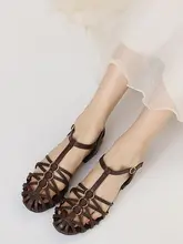 レトロ編み込みトングローマサンダル【夏用・ボヘミアンスタイル・ハイヒール】
