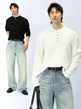 高級ボタン付きヘンリーネック 長袖Tシャツ【極上の柔らかさ・シンプルデザイン・春夏用】