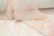 半透明 チュニック用素材【水色・オレンジ・スズラン柄・ダブルシフォン】