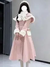 粉色の中長丈キルティングケープ付きドレスコート【ロリータスタイル】（セットアップ対応）