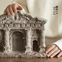 古代ローマ風洞石建築の彫刻置物【侘び寂びのインテリアアート】