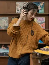 大人の雰囲気漂うデザイン！厚手ダイヤモンド編みニットセーター【ルーズフィット・秋用】