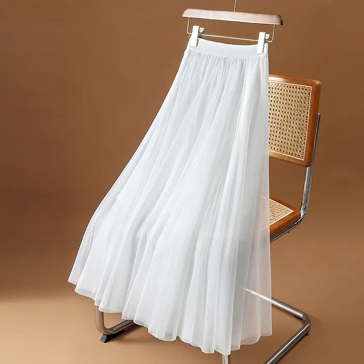 高級感あるシフォン素材のAラインスカート【春用・高腰・梨型体型対応】