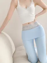 レースレイヤードのフレアパンツ【女性向け・エラスティック・美脚効果・ハイウエスト】