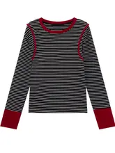ツートンカラーのストライプコットン長袖Tシャツ【大きいサイズ・女性用・シンプルデザイン】（セットアップ対応）