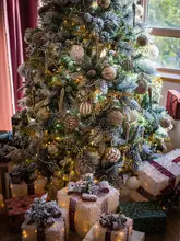 シャンパンゴールド 雪景色オーナメント【クリスマスツリー用・パーティー装飾・リボン付き】