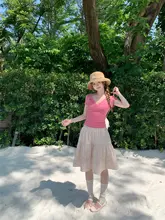 女性用クロスVネック短袖トップス【ラズベリーピンク・シンプルデザイン】（セットアップ対応）