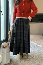 チェック柄 Aライン中長丈ウールスカート【レトロ・秋冬用・子供サイズ】