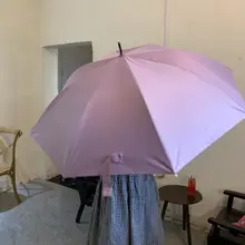 糯紫色の黒ゴム長傘【レトロシンプル・日よけ・雨傘・木製ハンドル】