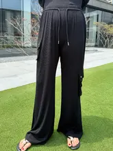 夏用薄手ニットパンツ【大きいサイズ・高ウエスト・ストレート】（セットアップ対応）