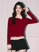 レトロデザインのレース切り替えカーディガン【女性用・春夏用・長袖・襟付き】