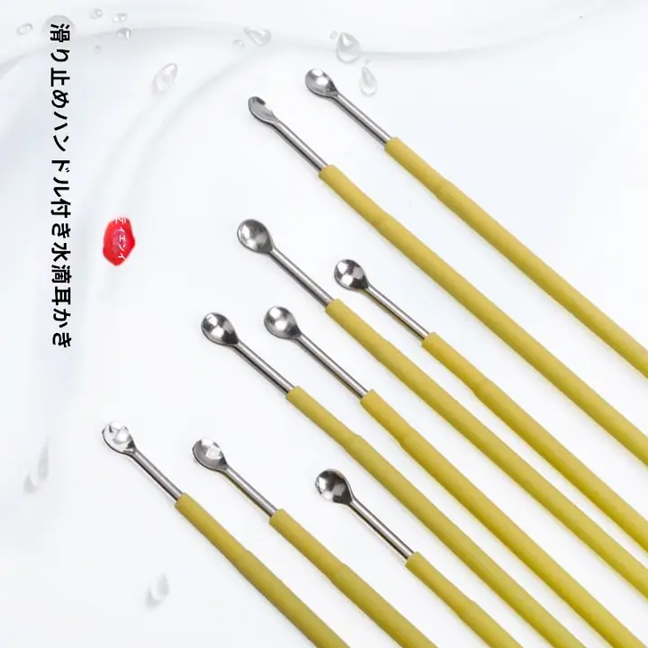 手作り研磨スリップ防止ステンレス製耳かきスプーン【水滴型・ラウンドスプーン・耳掃除用】