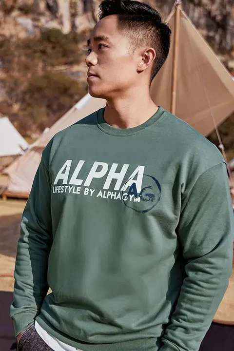AlphaGym 秋冬用 ペアプリントスウェットシャツ【ラウンドネック・トレンド・カジュアル】