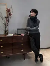 黒のダイヤモンドキルティングコットンパンツ【冬用・ゆったり・厚手・ストレートレッグ】