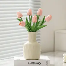 可愛い陶器製小花瓶【クリーミーカラー・チューリップ用・インテリア装飾】