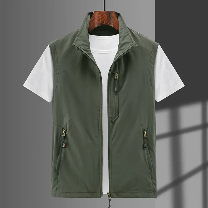 春夏用 薄手ベスト【立ち襟・多ポケット・釣り・カジュアル】
（セットアップ対応）