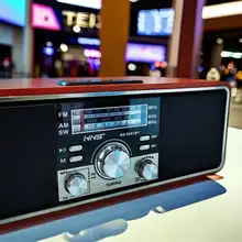 ヴィンテージ木製デスクトップラジオ【Bluetoothスピーカー・カードスロット付・三波対応】
