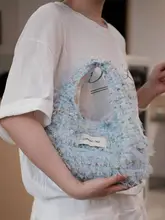 ミニバケットバッグ レディース 海塩ブルー フリンジ付き 手提げ キュート デイリー お散歩 夏 ギフト