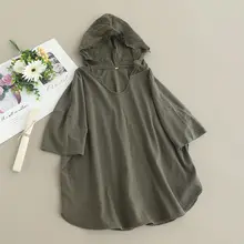 刺繍入りフード付き短袖Tシャツ【フィット・無地・竹節コットン・カジュアル】