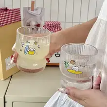オシャレな南国風イラストのガラス製コーヒーカップ【フルーツジュース・ミルク用】