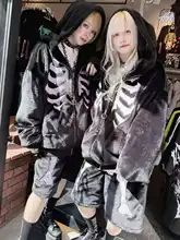 原宿アンダーグラウンドスタイル 骷髅プリントフード付きジャケットとショーツ（セットアップ対応）