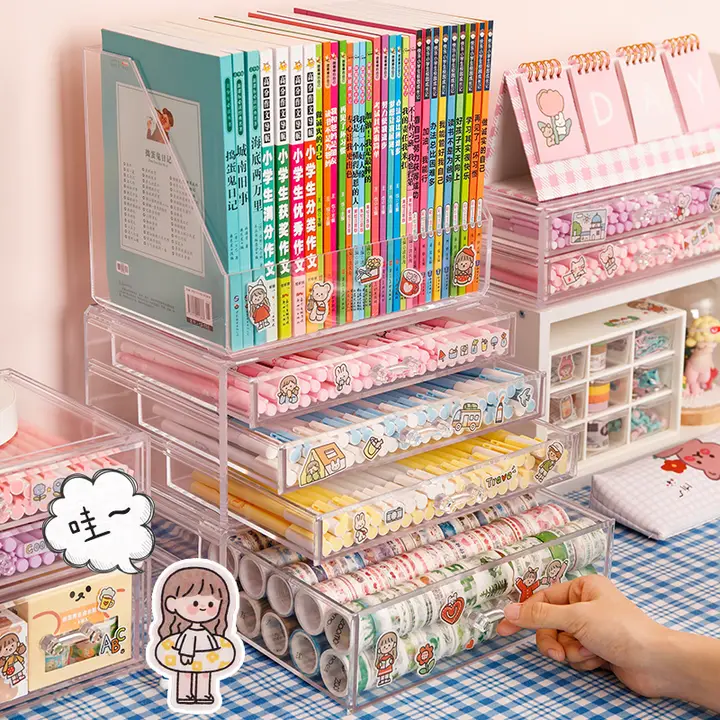 デスクオーガナイザー アクリル製 本立て 収納ボックス 文房具 絵本 ラック 家庭用 勉強 キッズ 男の子 女の子
