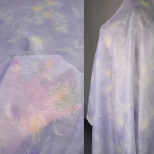 優雅な淡紫色の雪蓮プリント天使繊維シフォン生地の春夏用ドレス【透け感・子供用・漢服スタイル】