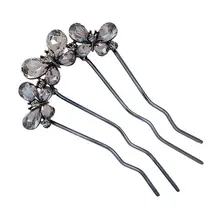 高級感のあるクリスタル蝶デザインのU型ヘアピン【シンプルなアップスタイル用】