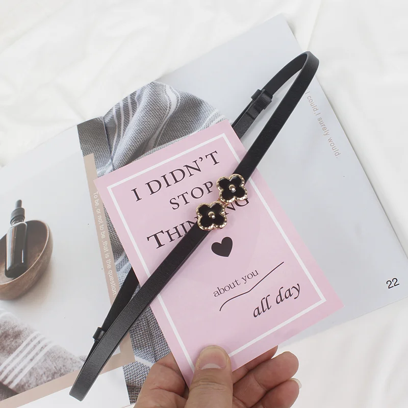 調節可能なウエストベルト【レディース・本革・花飾り・シンプルスタイル・スリムフィット】