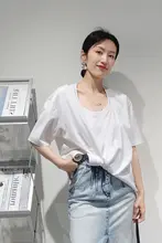 100%コットン 白色短袖Tシャツ【シンプルデザイン・カジュアルスタイル】