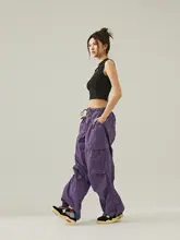 アメリカンストリートスタイルの女性用カーゴ パンツ【パープル・ジャズダンス・サバイバルパンツ】（セットアップ対応）