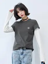 二重風デザインの長袖Tシャツ【カラーコンビネーション・レディース・トレンド】