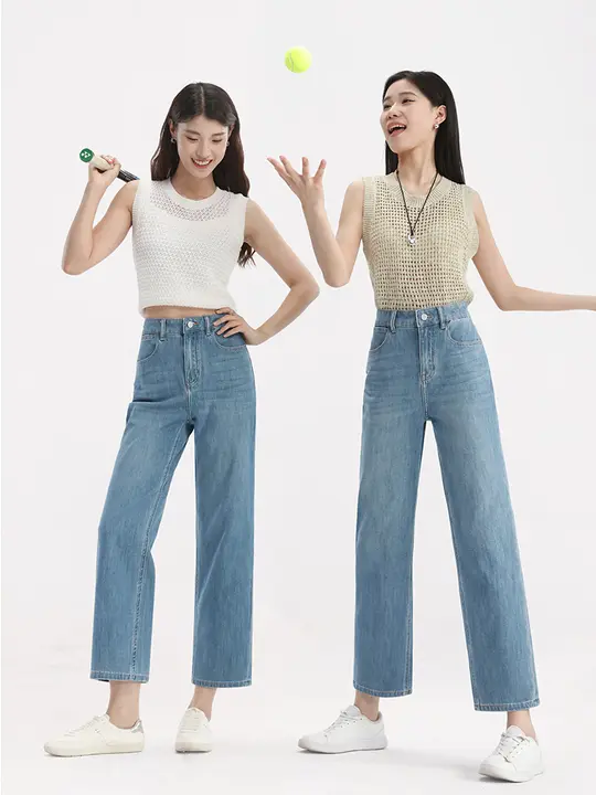 ハイウエストで美脚効果あり！春用レディースストレートデニムパンツ【薄手・スリムフィット・カジュアル】