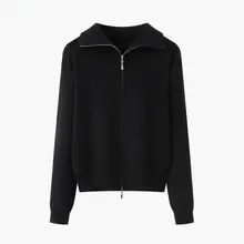 デザイン性のあるダブルジッパー付きニットカーディガン【秋冬用・ショート丈・女性用】