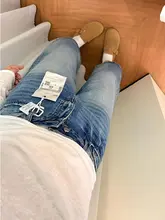 ハイウエストのゆったりデニムパンツ【アメリカンヴィンテージ・七分丈・ワイドストレート】（セットアップ対応）