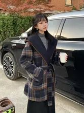ヴィンテージチェックのリバーシブルカシミヤコート【フード付き・ウール混・厚手】