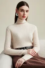 高級メリノウールのシンプルニットセーター【ハイネック・スリムフィット・通勤用】