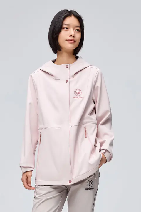 Camel アウトドア用 フリースソフトシェルジャケット【ウィンドブレーカー・女性用・ウエストシェイプ・ピンク】