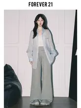 グレー ワイドレッグカジュアルパンツ【高腰・ストレートシルエット】（セットアップ対応）