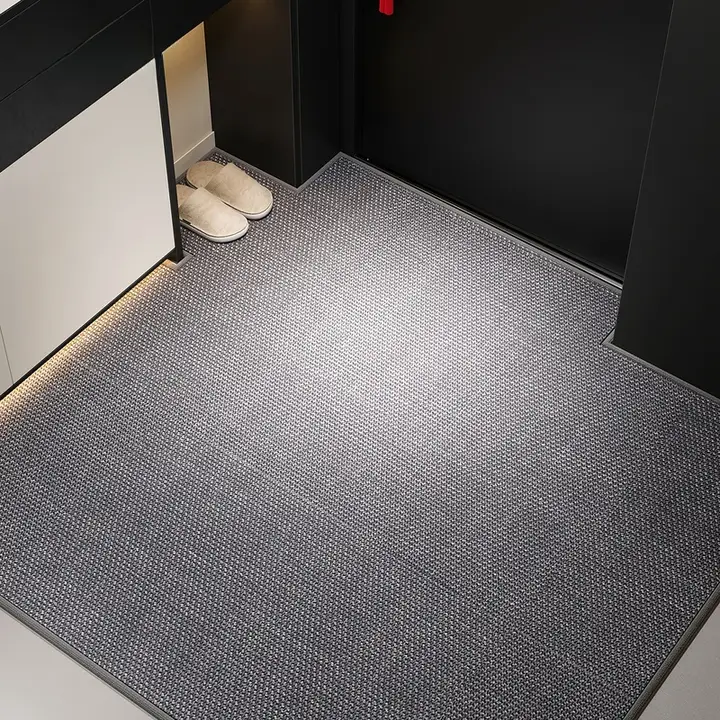 高級感のある玄関用マット【グレー・編み込みデザイン・洗濯不要】