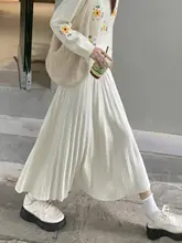 秋冬用 ニット素材のプリーツスカート【ゆったりフィット・Aライン・中長丈】