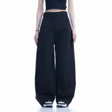 アメリカンレトロスタイルのワイドストレートパンツ【ブラック・ウォッシュドデニム】