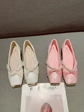 シンプルスタイル！パール装飾の浅履きフラットシューズ【金属四角トゥ・女性用】