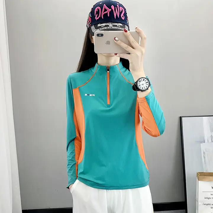 レディース 長袖 Tシャツ【春夏用・カジュアル・立襟・運動・ランニング・フィットネス・速乾性】